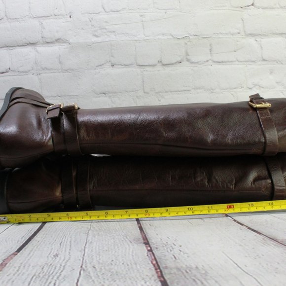 Cole Haan Brown Leather Side Zip Buckled Knee High Boots Size 9.5 B - Picture 8 of 12